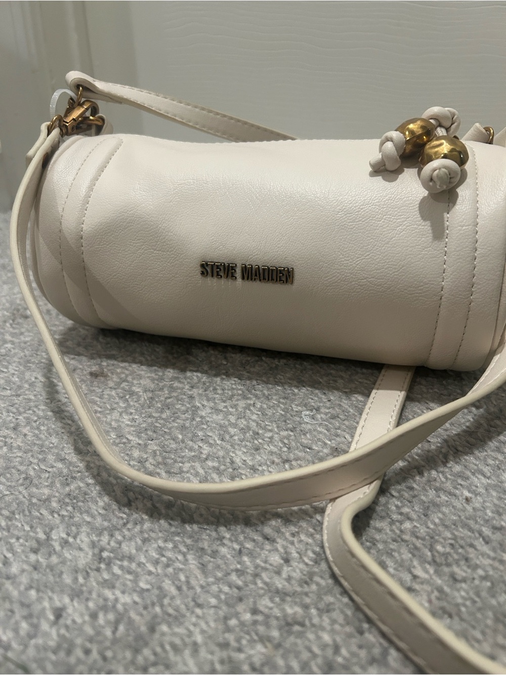 Steve Madden Ivory Barrel Crossbody Bag with Gold Hardware